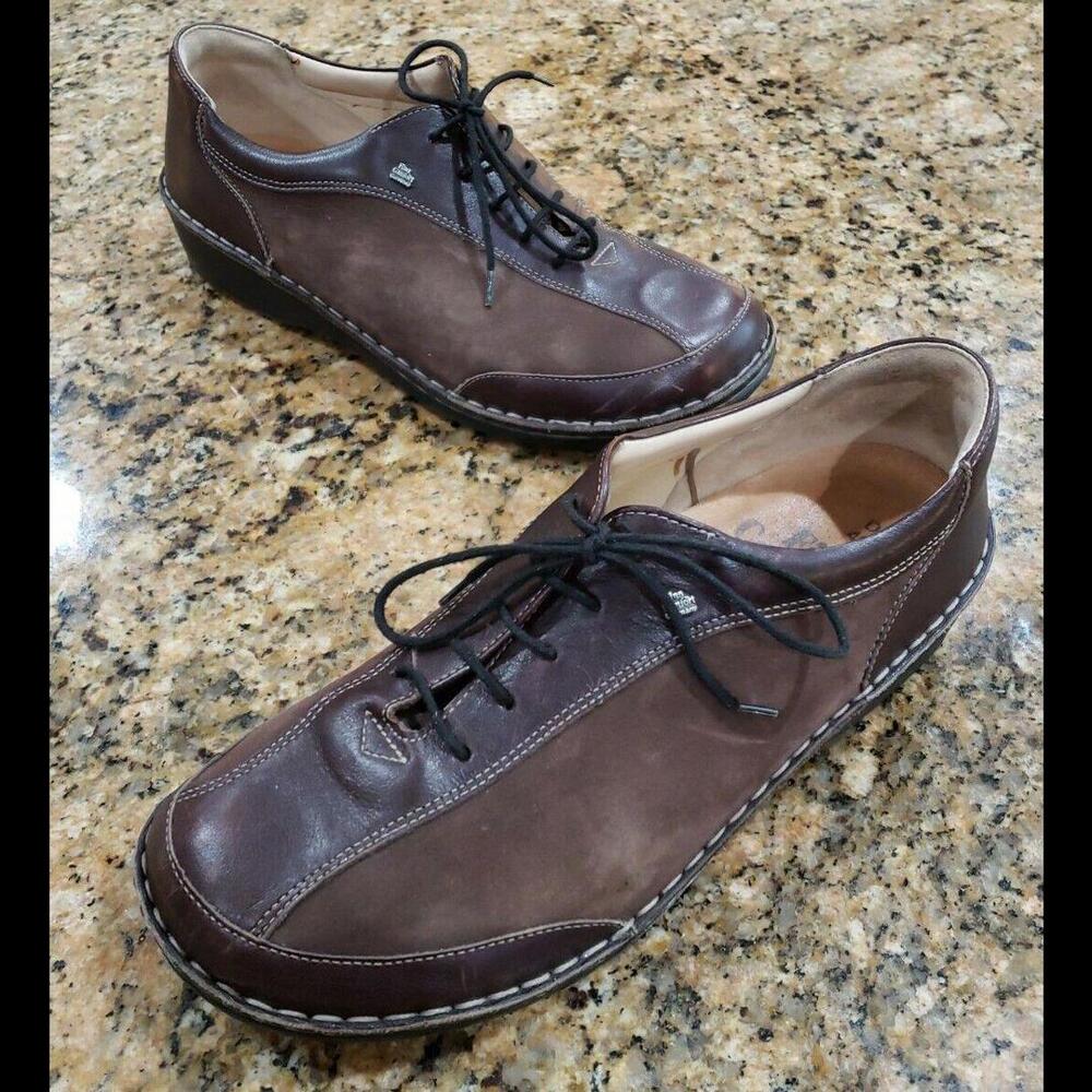Finn Comfort Walking Shoes Oxfords Brown Leather Suede Lace Up Unisex 41 Men 8.5